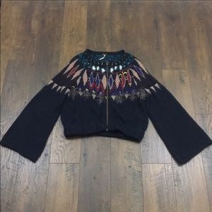 Rare Free People Fair Isle Zip-Up Sweater Jacket M